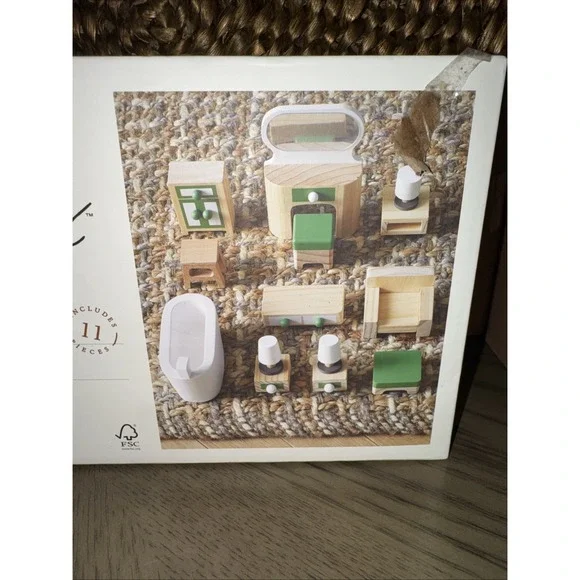 Brand New Hearth Hand Magnolia Toy Dollhouse Furniture 11-Pieces Wooden Set Bath - Picture 2 of 5